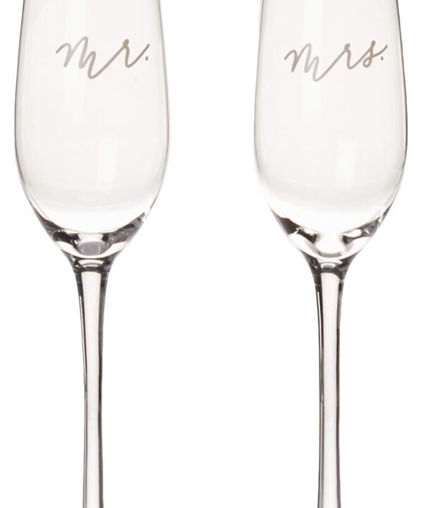 Pearhead Mr. & Mrs. Champagne Flute Set - Elegant His and Hers Wedding Toasting Glasses for Unforgettable Celebrations, Bridal Shower and Registry Idea, Tall Wine Glasses for Bride and Groom
