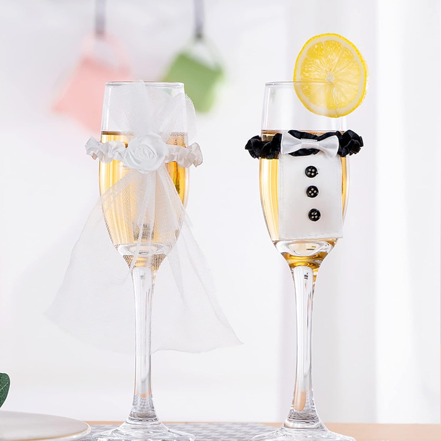 2PCS Marriage Bride Groom Wine Cups Decoration Champagne Wedding Glasses Cups Decoration Engagement Party Ornaments for Women and Man Wedding Champagne Flutes Toast Glass Accessories