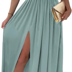 Dokotoo Womens 2025 Formal Dresses Wrap V-Neck Ruched Sexy Bridesmaid Wedding Guest Maxi Dresses
