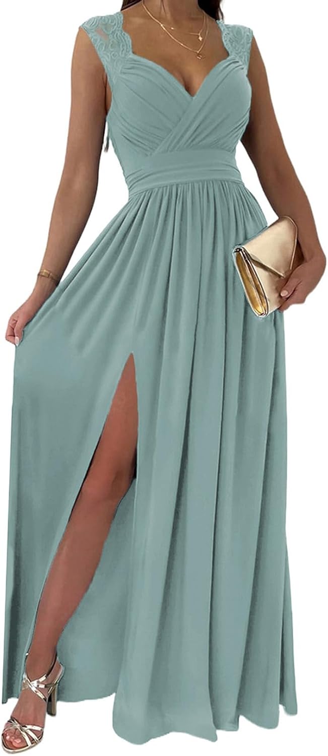 Dokotoo Womens 2025 Formal Dresses Wrap V-Neck Ruched Sexy Bridesmaid Wedding Guest Maxi Dresses