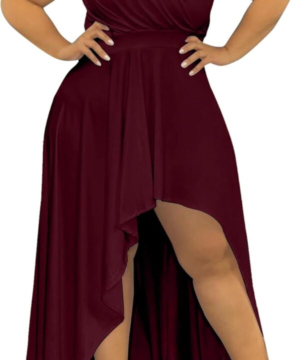 Ekaliy Women's Plus Size One Shoulder Dress Sexy High Low Irregular Hem Flowy Party Cocktail Maxi Dress