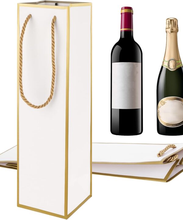 Wine Gift Bags 2 PCS Luxury Wine Bottle Gift Bags, 4"X4"X13.8" Reusable Liquor Bag with Gold Foil Print, Gold Foil White Wines Bag for Party Wedding Party Anniversary ChampagneBag with Handles