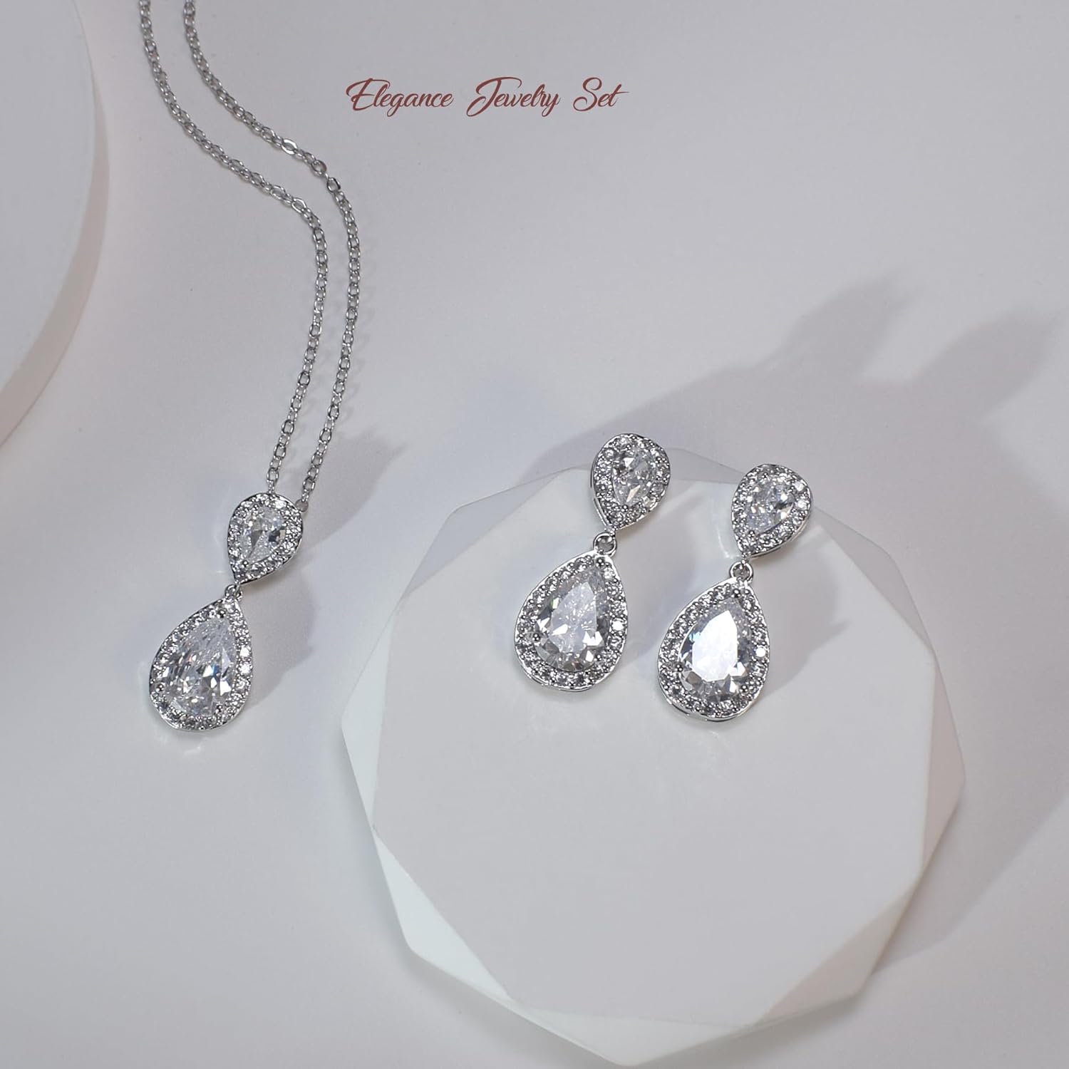 UDYLGOON Elegant Bridal Jewelry Set for Bride Bridesmaid Wedding Prom Teardrop Necklace Earrings Bracelet Set