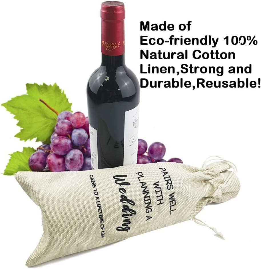 LANBAIHE Wedding Wine Bag,Linen Wine Gift Bag,Wedding Couples, Bride and Groom Gift,Wedding Gift,Reusable Wine Bag -Pairs Well With Getting Married