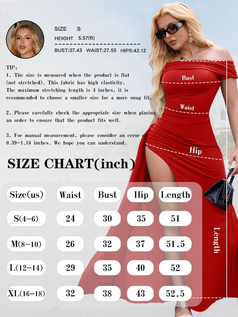 LAGSHIAN Women’s Elegant Bodycon Off Shoulder Sleeveless High Split Ruched Long Formal Evening Dress