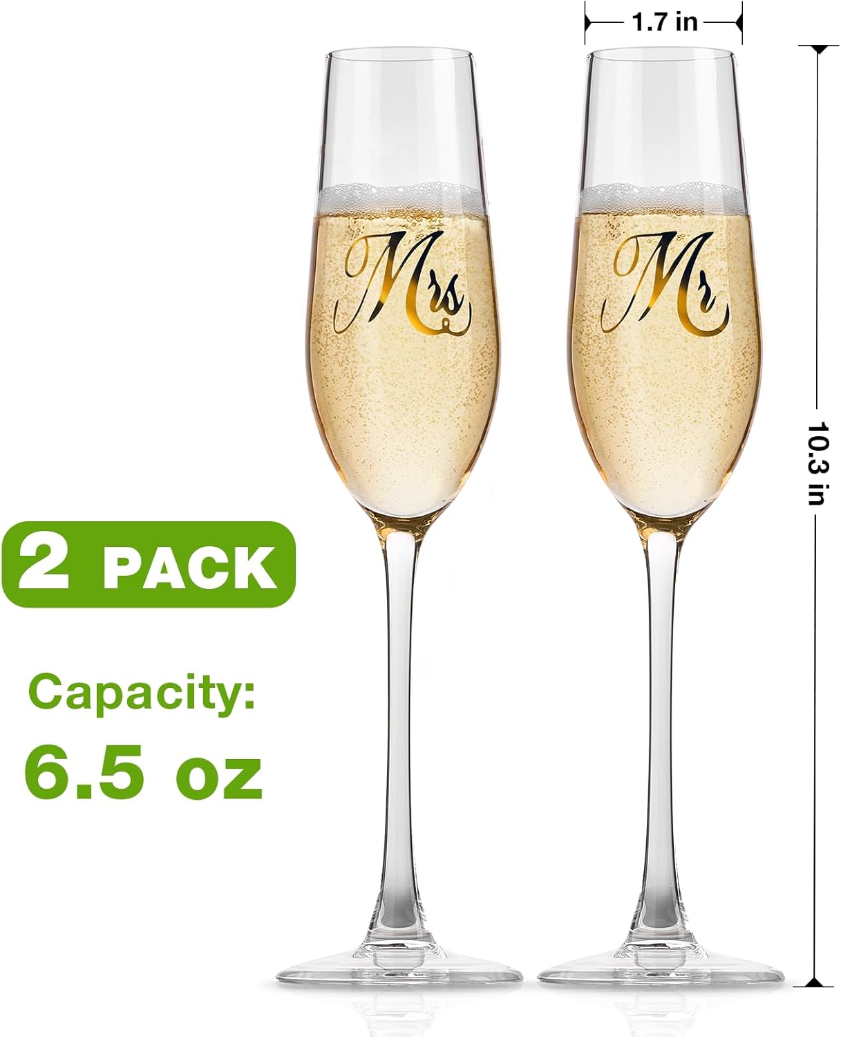 Mfacoy Mr. & Mrs. Champagne Flute Set, Wedding Decor – His and Hers, Wedding Toasting Glasses for Engagement Celebrations, Bridal Shower and Registry Idea, Tall Wine Glasses for Bride and Groom Gifts