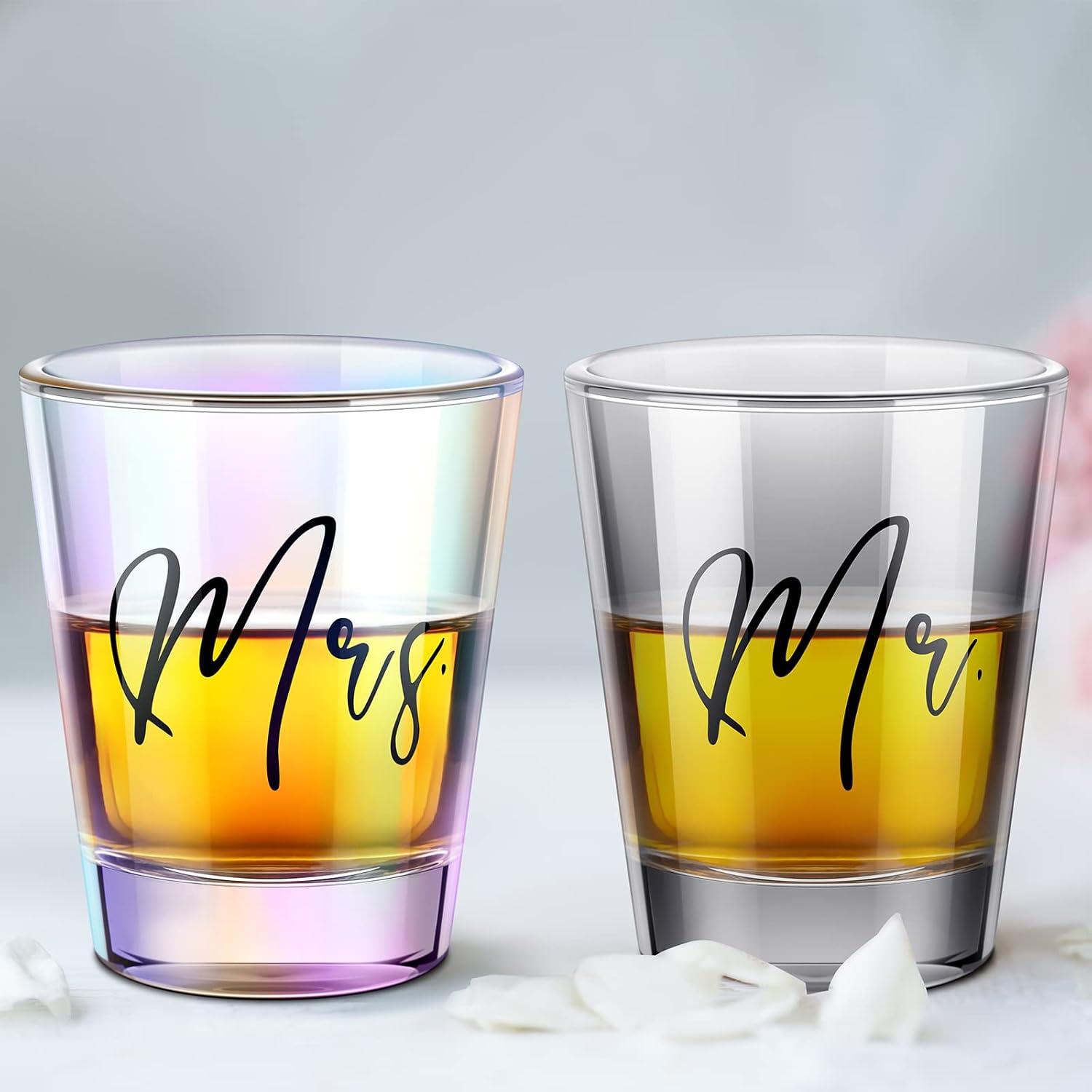 Sumind 2 Pcs Mr and Mrs Bride and Groom Wedding Wine Glasses Funny Bride 2 oz Mr and Mrs Engagement Gift Stemless Wine Glass for Newlyweds Couples(Black Lettering)