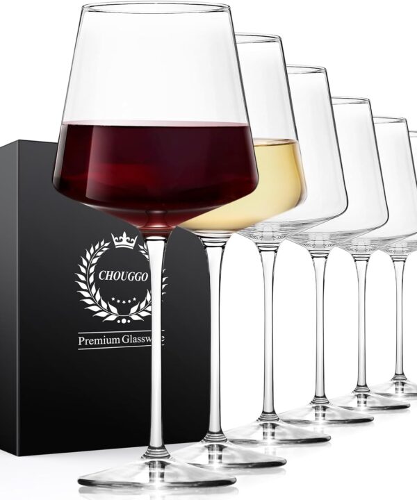 Chouggo 21Oz Wine Glasses Set of 6, Premium Crystal Large White Wine or Red Wine Glasses, Hand Blown Tall Long Stem Wine Glass - Gifts for Women, Men, Wedding, Anniversary, Christmas, Birthday