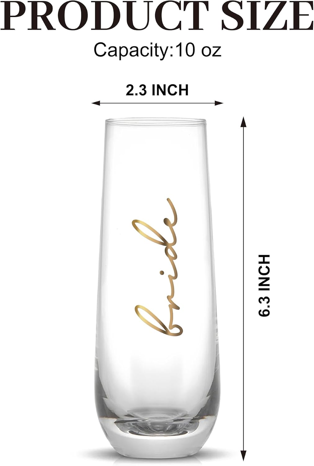 LADY&HOME Bride and Groom Stemless Champagne Flutes Set of 2, 10oz Mr and Mrs Champagne Glasses for Wedding Newlyweds Engagement(Bride and Groom)