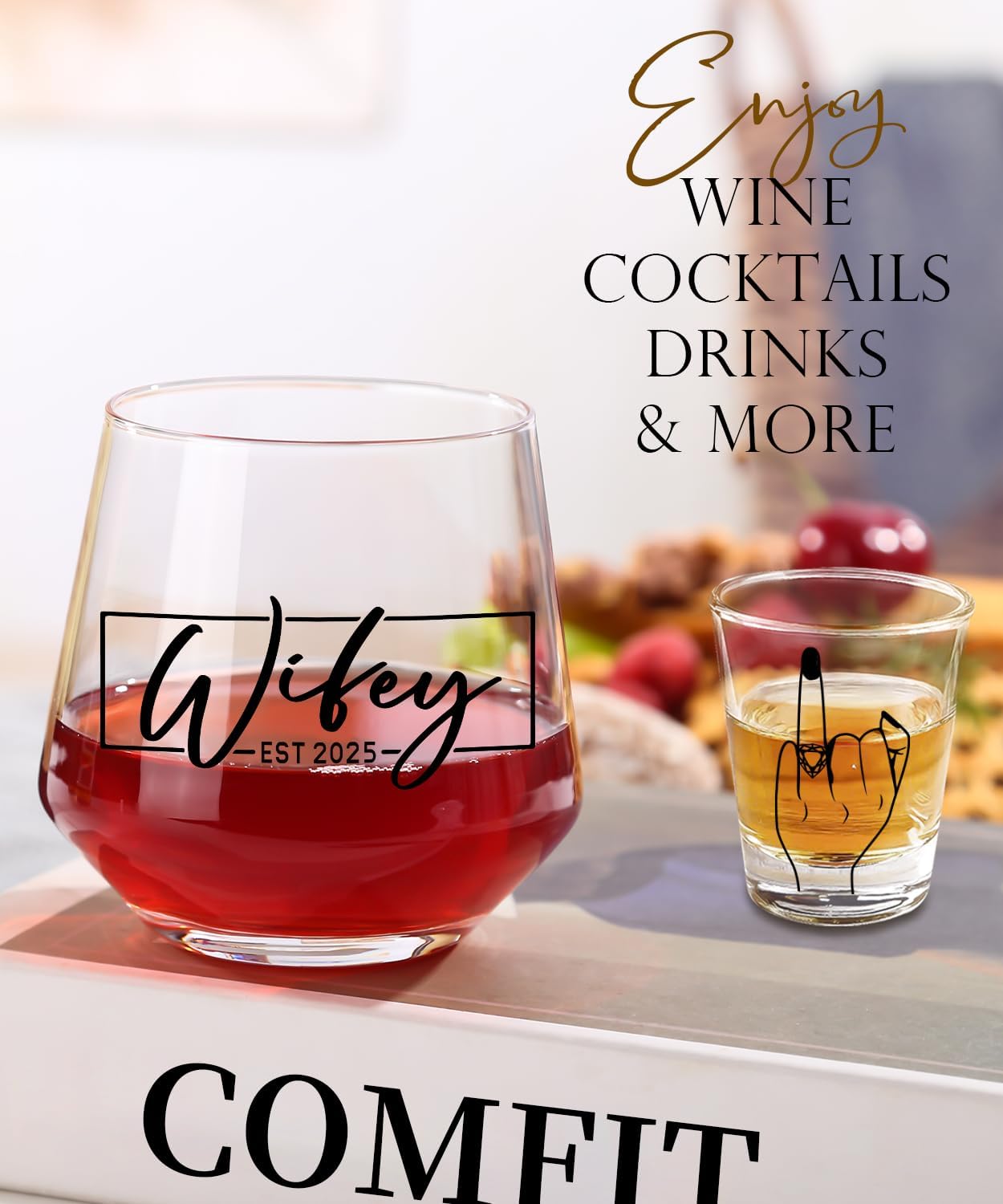 Wedding Gifts 2025 -Hubby & Wifey Wine&Whiskey Glass Set,Mr and Mrs Gifts – Anniversary Wedding Gift for Couple,Unique Bridal Shower Gift,Bride and Groom Shot Glasses