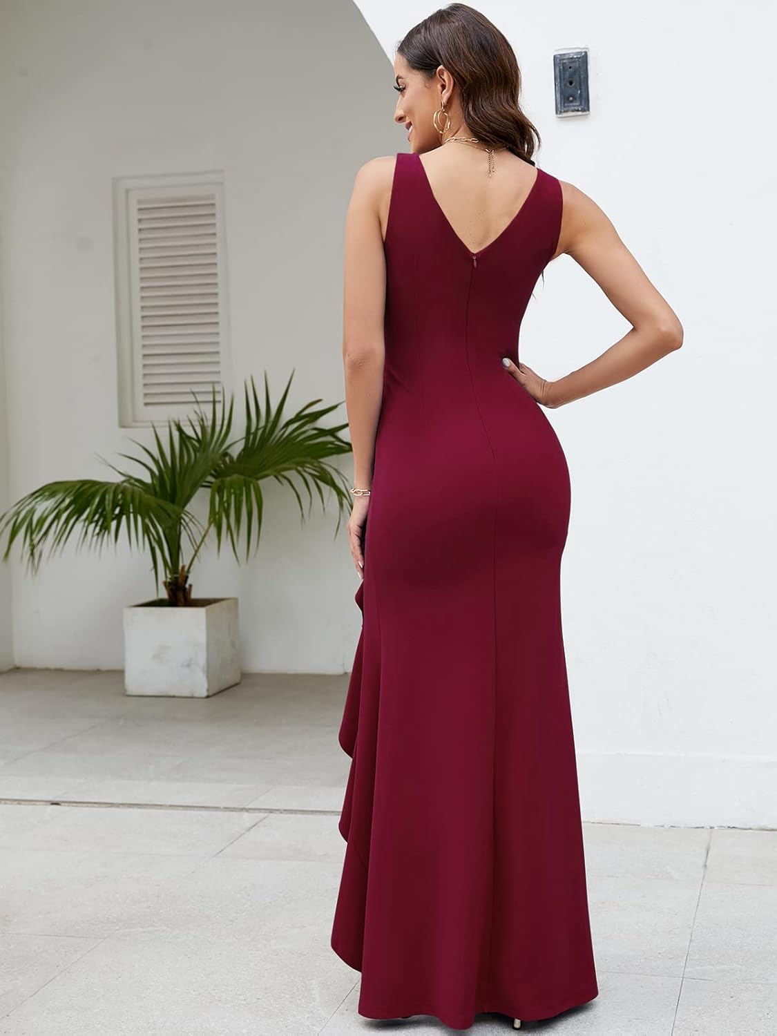 FQA Formal Evening Dresses for Women Elegant Evening Party Prom Dress Long Sexy V Neck Sleeveless Split Wrap