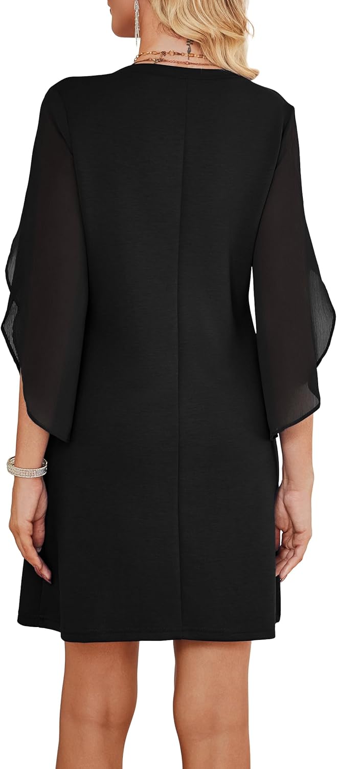 RUMIA Cocktail Dresses for Women Chiffon Sleeve Wedding Guest Dress (XS-3XL)