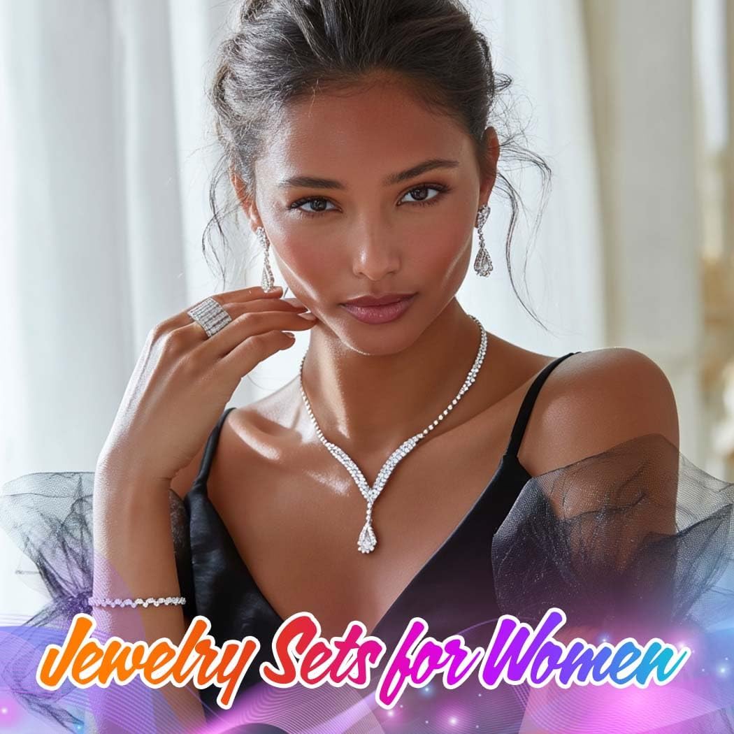 Unicra Bridal Wedding Jewelry Set Silver Rhinestone Necklace Earrings Sets Formal Costume Jewelry for Women and Brides