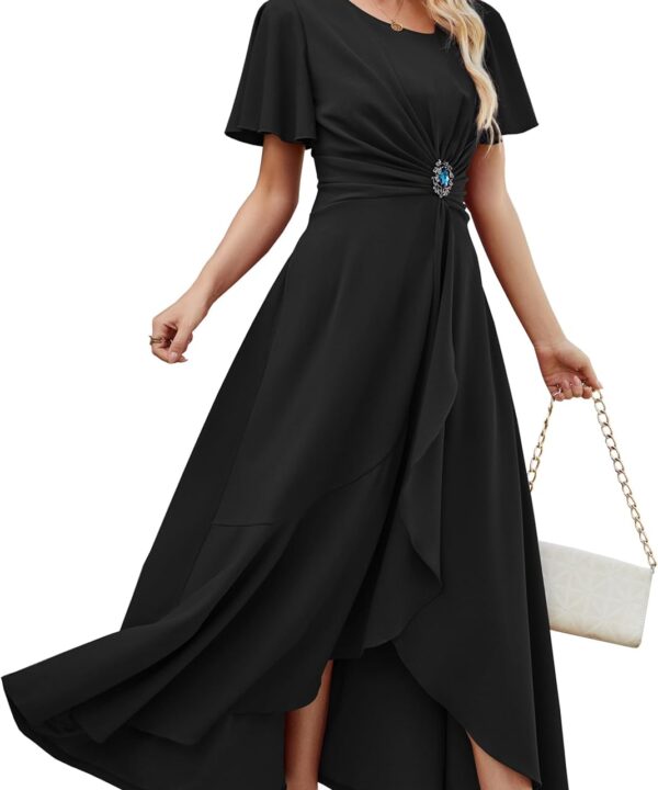 Wedding Guest Dresses for Women Have Pockets Cocktail Dress Ruffle Sleeve A Line Evening Party Formal Dresses for Women