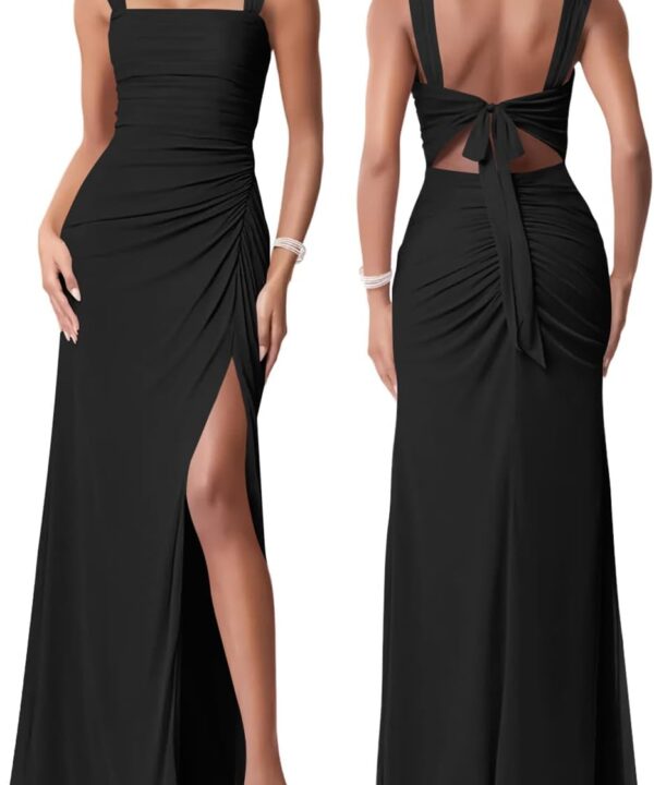 Women Sexy Mesh Tie Low Back Sleeveless Split Ruched Maxi Dress Party Cocktail Long Dress Wedding Guest Dresses