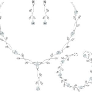 Elegant Bridal Jewelry Sets Clear Cubic Zirconia Wedding Necklace Earrings Bracelet Set for Birdes Bridesmaids CZ Prom Jewelry