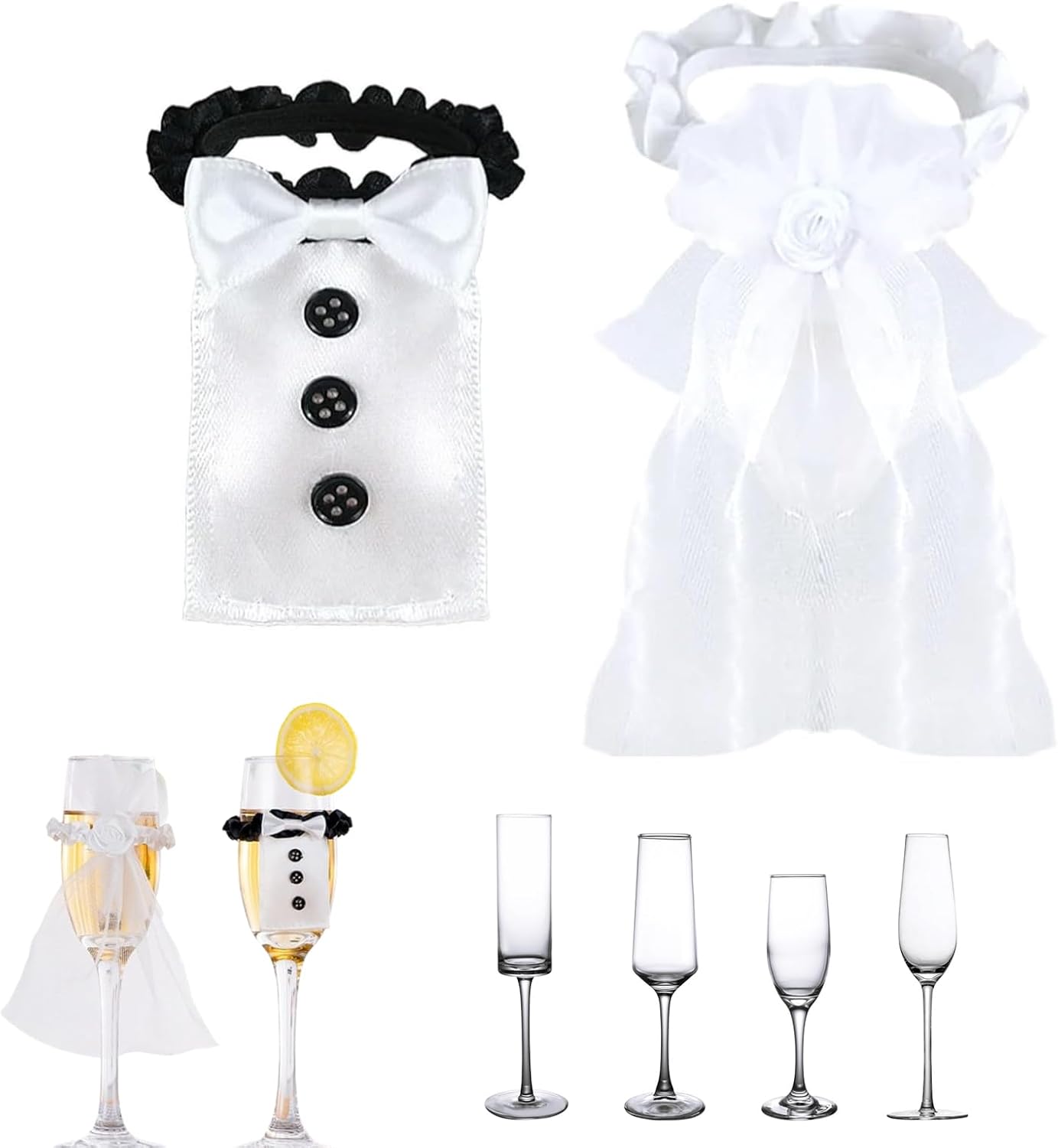 hhfvvda 2 Pack Marriage Bride Groom Wine Cups Wrap Exquisite Toast Glass Accessories Wedding Glasses Cups Decoration for Men Women Champagne Bottle Wraps