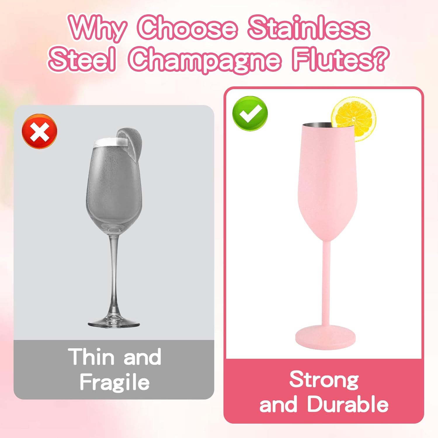 Stainless Steel Champagne Flutes Set of 2 8 oz Unbreakable Wedding Champagne Glasses for Bride & Groom, Ideal Gifts for Anniversary, Birthday, Christmas, Party Celebrations