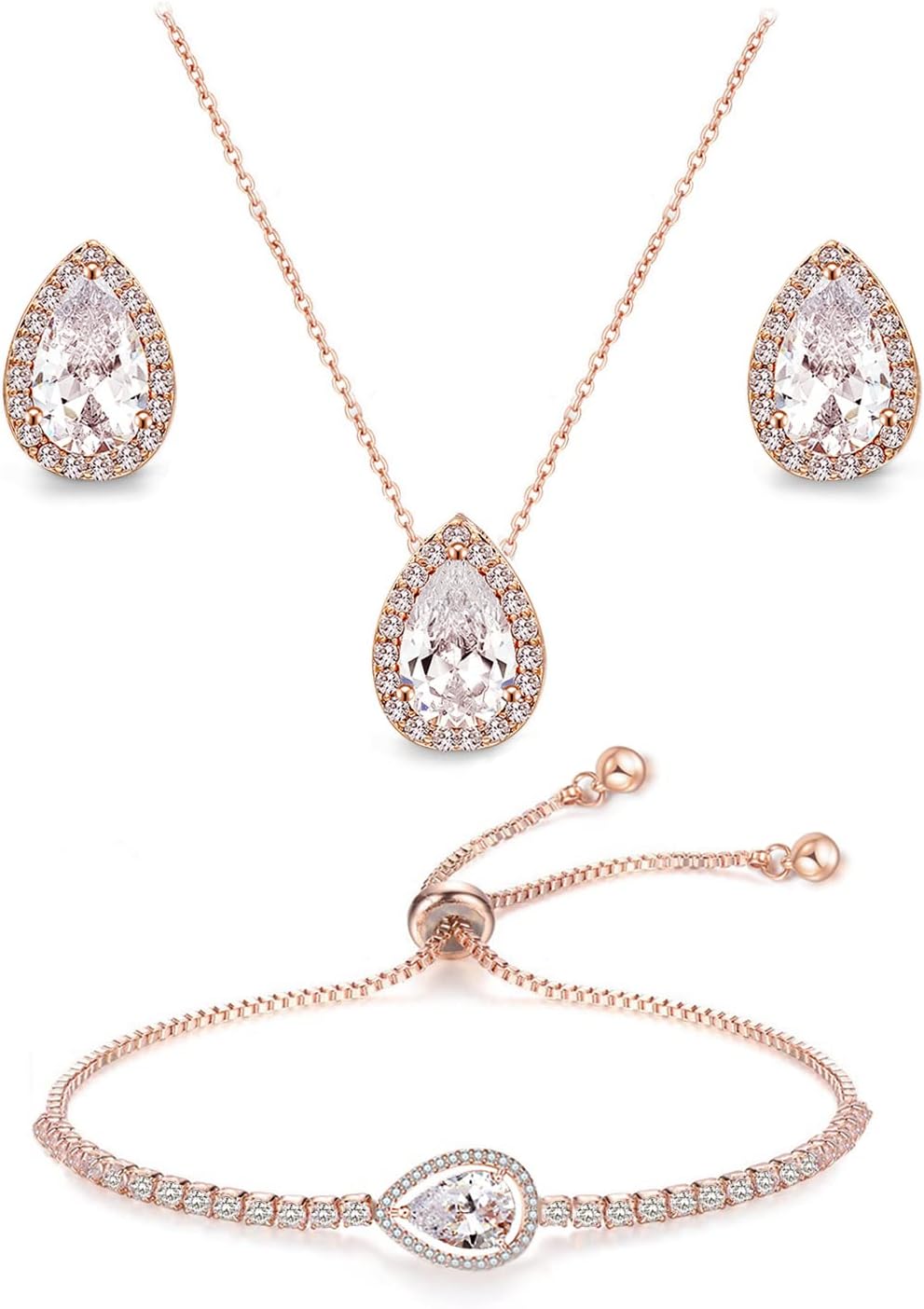 UDYLGOON Imitation Cubic Zironia Diamond Teardrop Earrings Necklace Bracelet Jewelry Set For Bride Bridesmaids Bridal Wedding Party Prom Jewelry Gift