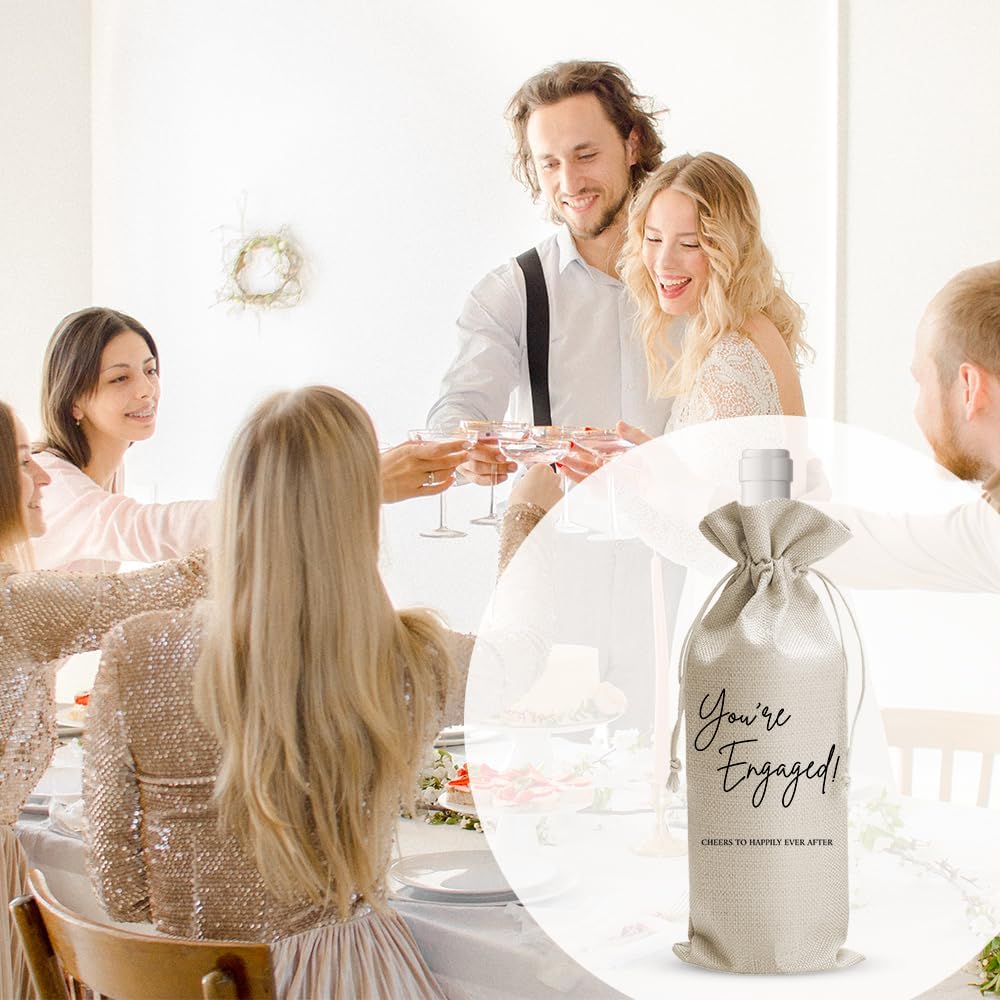 Engegement Wine Gift Bag Married Gifts for Bride Groom, Bridal Shower Couples Her Him, Engagement Wedding Party Decorations, Newlywed Gift, 1 Pcs Burlap Wine Bottle Cover Bag