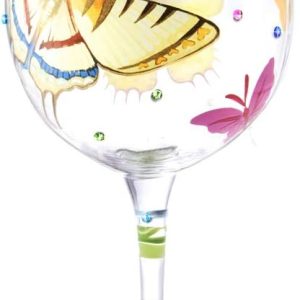 NymphFable Hand-painted Wine Glass Colorful Butterflies Artisan Painted Glass 15 oz Novelty Gift for Birthdays,Weddings,Valentine's Day