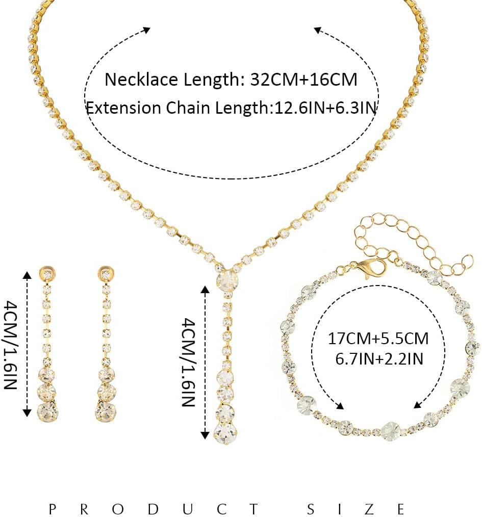 Unicra Bride Silver Bridal Necklace Earrings Set Crystal Wedding Jewelry Set Rhinestone Choker Necklace for Women and Brides