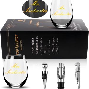 Mr & Mrs Wine Glasses Set of 2, Champagne Wedding Gifts Sets for Bridal Shower,Engagement Gifts for Couples Newlyweds Anniversary with Elegant Keepsake Box
