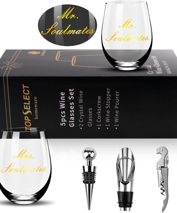 Mr & Mrs Wine Glasses Set of 2, Champagne Wedding Gifts Sets for Bridal Shower,Engagement Gifts for Couples Newlyweds Anniversary with Elegant Keepsake Box