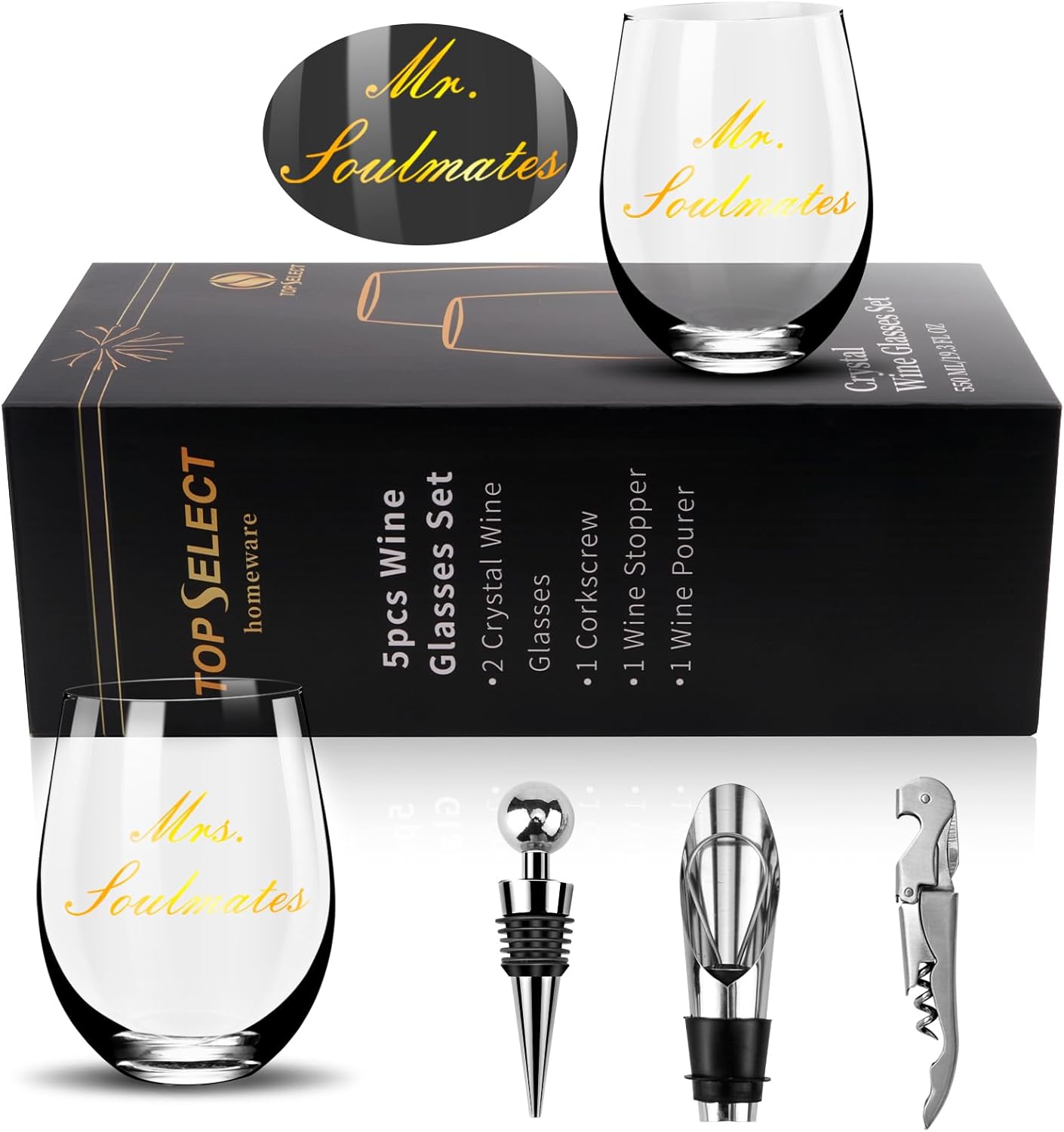 Mr & Mrs Wine Glasses Set of 2, Champagne Wedding Gifts Sets for Bridal Shower,Engagement Gifts for Couples Newlyweds Anniversary with Elegant Keepsake Box