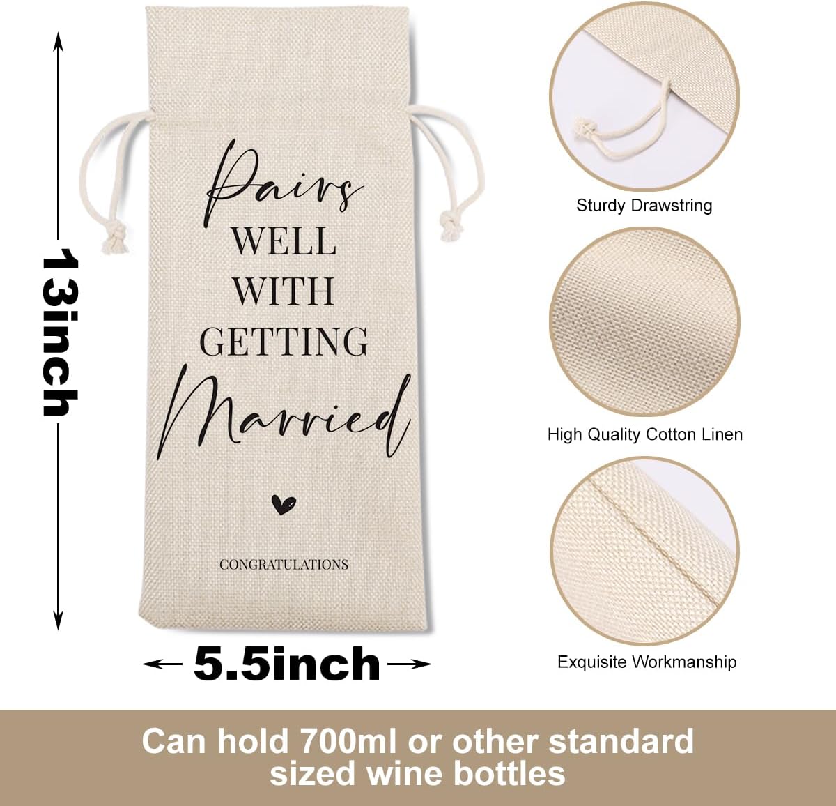 Wedding Gifts for Bride and Couple – Bridal Shower, Honeymoon, Bachelorette Party Wine Bag for Women, Men, Friend, Niece – Mrs Gift for Wine Bottles