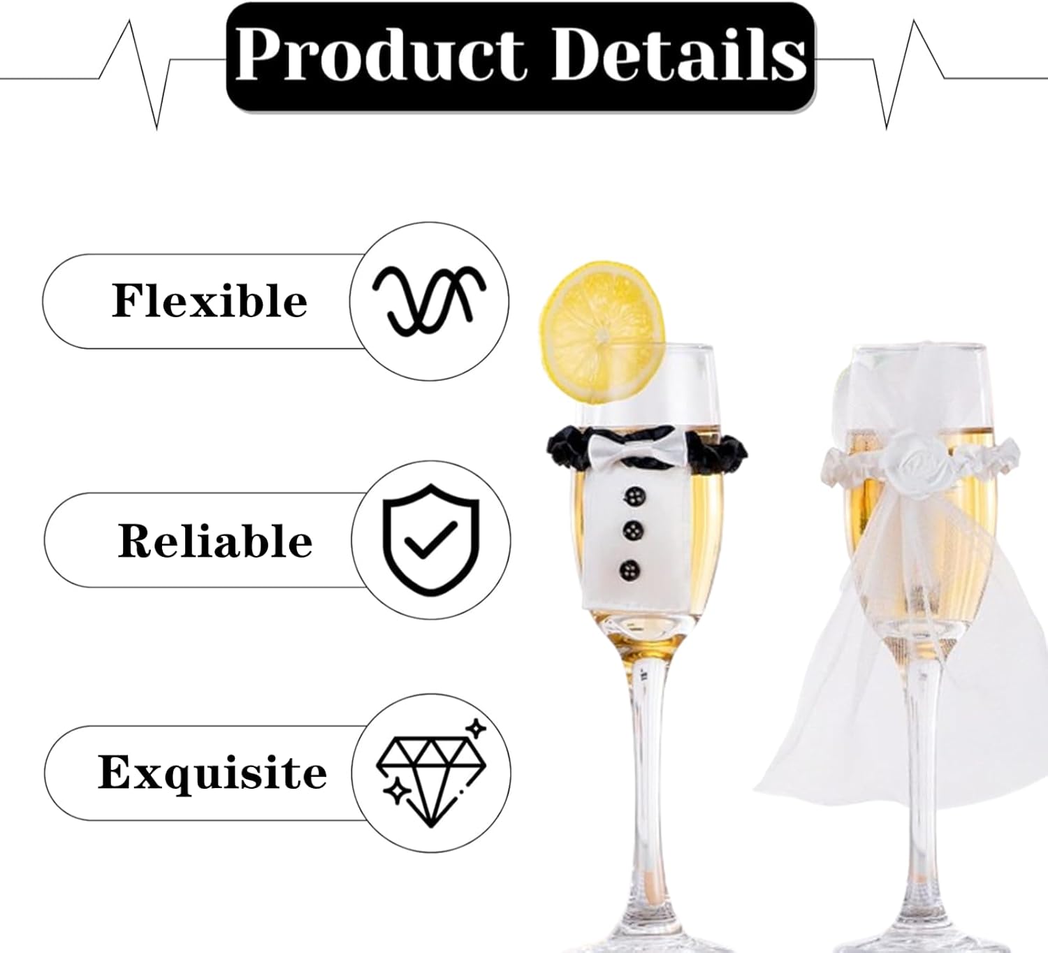 hhfvvda 2 Pack Marriage Bride Groom Wine Cups Wrap Exquisite Toast Glass Accessories Wedding Glasses Cups Decoration for Men Women Champagne Bottle Wraps