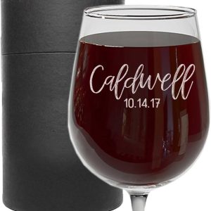 Personalized Mothers Day Etched 16oz Stemmed Wine Glass - Wine Gifts for Women, Custom Mom Engraved Stemmed, Wedding Glass Bride and Groom, Bridal Party, Customized Mum Gift for Her, Caldwell