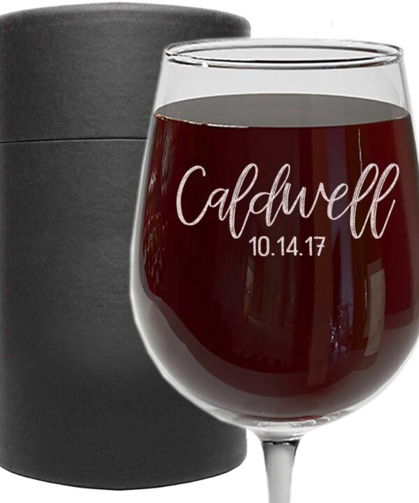 Personalized Mothers Day Etched 16oz Stemmed Wine Glass - Wine Gifts for Women, Custom Mom Engraved Stemmed, Wedding Glass Bride and Groom, Bridal Party, Customized Mum Gift for Her, Caldwell