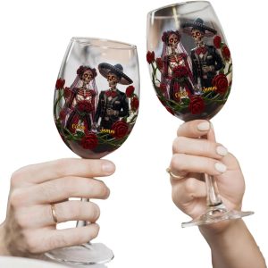 From Our First Kiss Personalized Couple Wine Glass with Long Stem, Gothic Custom Gothic Skeleton Wine Glass for Couple, Halloween Bride Groom Skeleton Wedding Glasses, Couples Wedding Gifts, Xmas