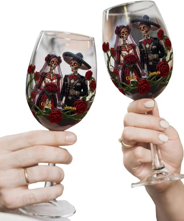 From Our First Kiss Personalized Couple Wine Glass with Long Stem, Gothic Custom Gothic Skeleton Wine Glass for Couple, Halloween Bride Groom Skeleton Wedding Glasses, Couples Wedding Gifts, Xmas