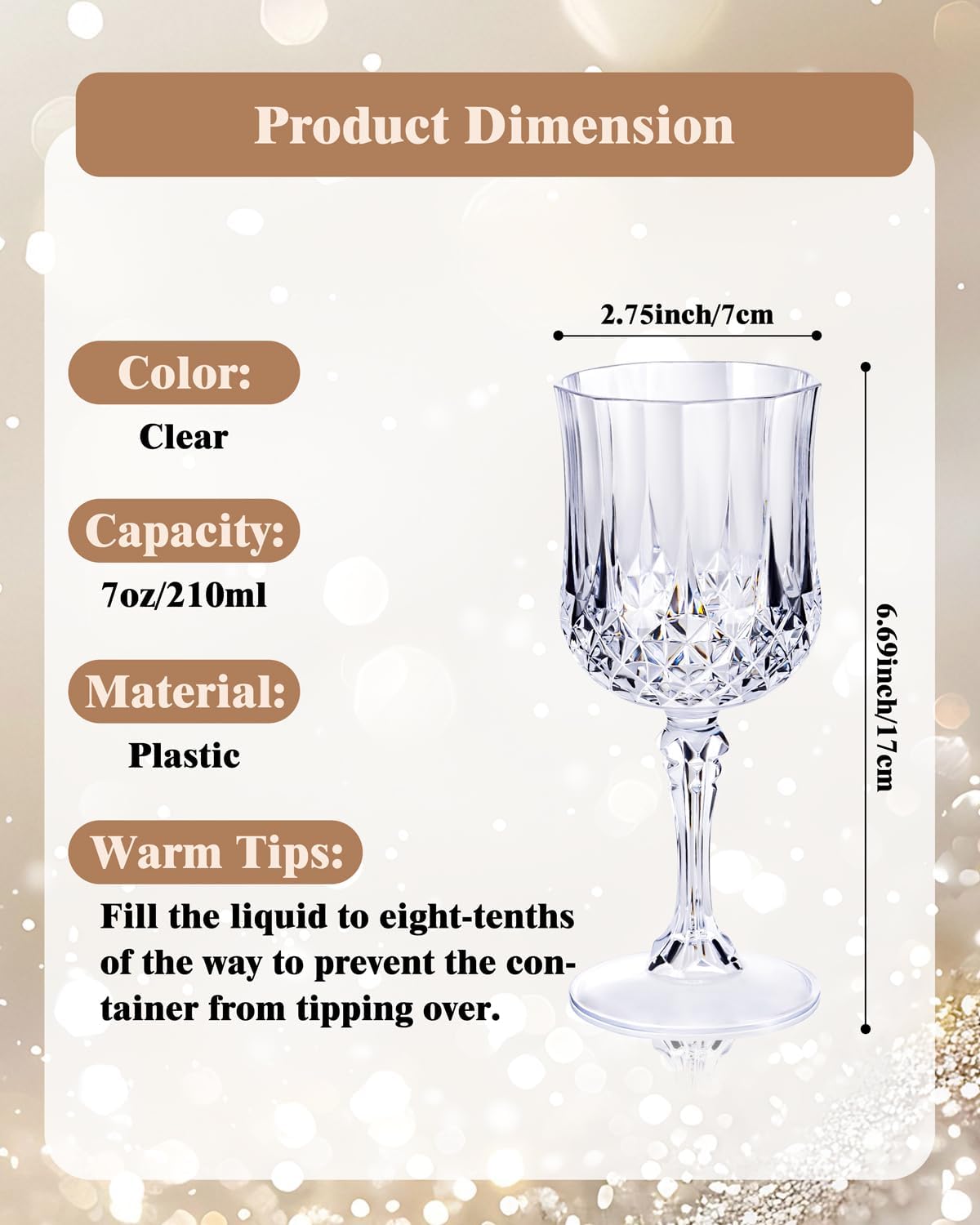 Ciaell 24PCS Plastic Wine Glasses – 7 Oz Plastic Goblets for Party – Clear Vintage Drinking Glasses – Disposable Water Goblets Set for Wedding, Bar, Wine, Beer, Juice, Cocktail, Whiskey