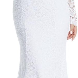 LALAGEN Women's Floral Lace Long Sleeve Off Shoulder Wedding Mermaid Dress