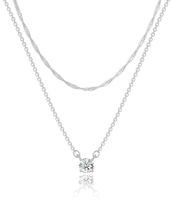 Tewiky Cubic Zirconia Silver Necklaces for Women, Dainty S925 Sterling Silver Choker Necklace Simple CZ Jewelry Necklaces for Women Trendy Gifts