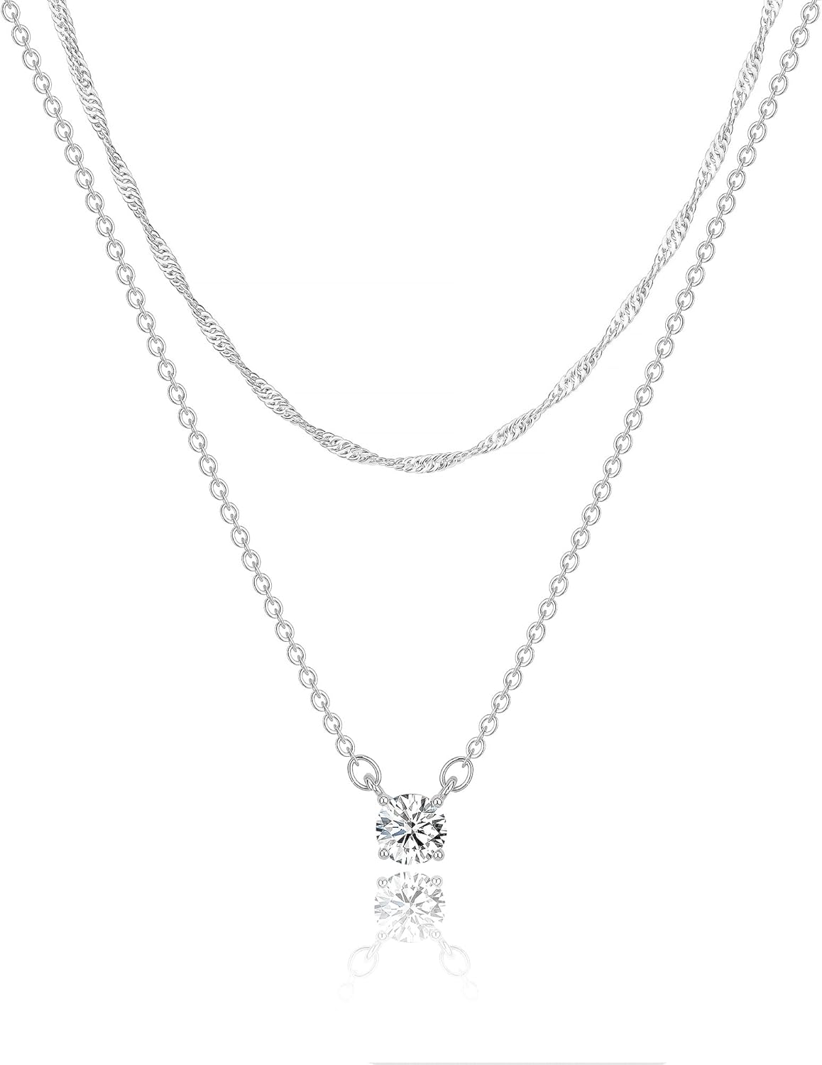 Tewiky Cubic Zirconia Silver Necklaces for Women, Dainty S925 Sterling Silver Choker Necklace Simple CZ Jewelry Necklaces for Women Trendy Gifts