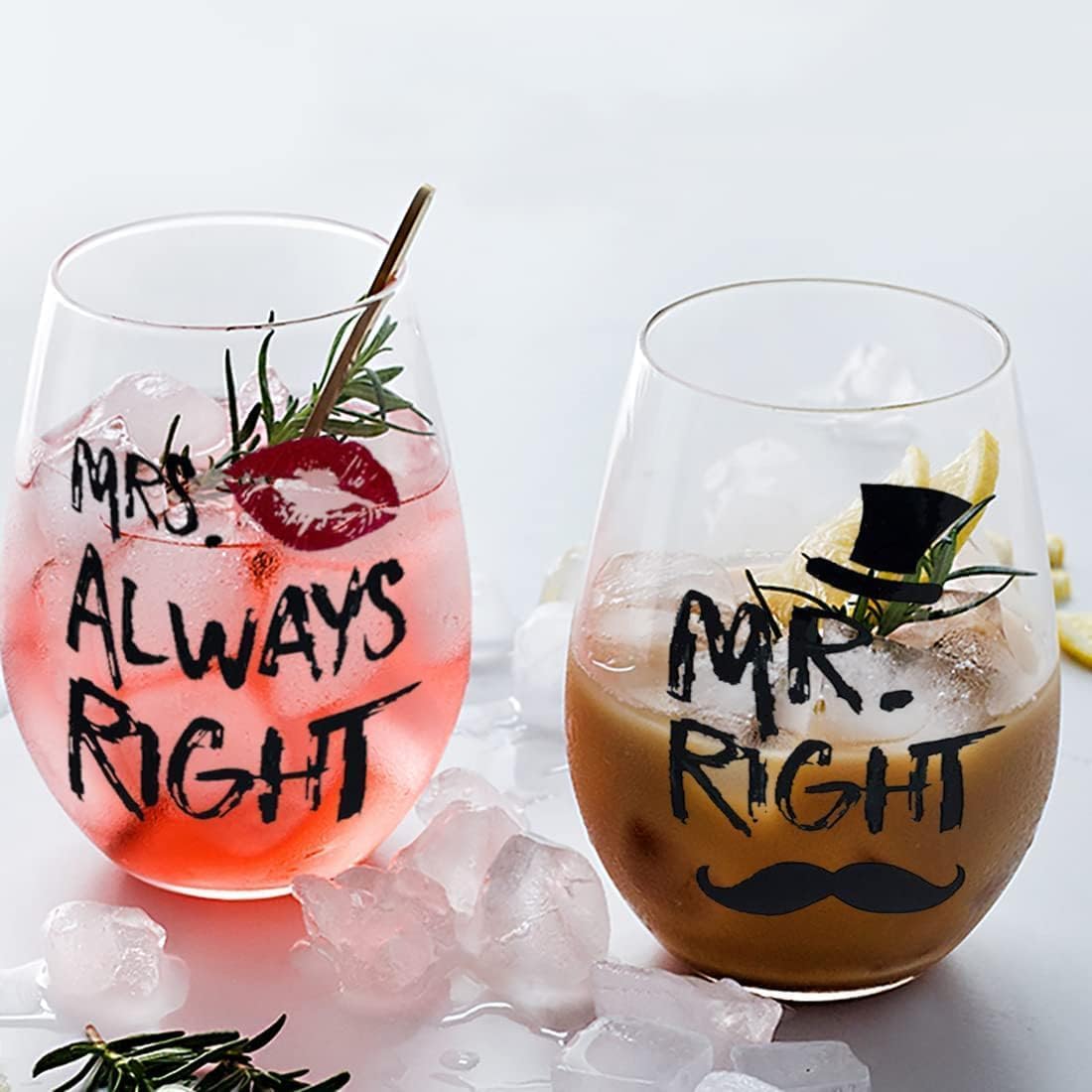 Mr and Mrs Wine Glasses Set, Couple Mug Wedding Gifts, Golden Engagement Anniversary Presents for Bride and Groom, Husband & Wife, Bridal Shower Newlywed, Boy And Girl Friend