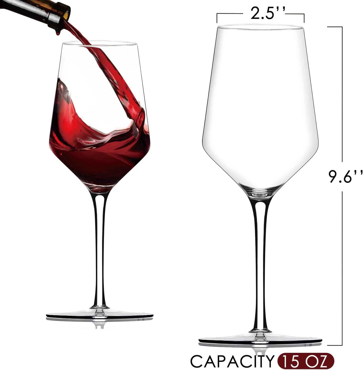 Chouggo Wine Glasses Set of 6, Hand Blown Crystal Red Wine or White Wine Glass – 15Oz, Hand Crafted by Artisans – Gifts for Women, Men, Wedding, Anniversary, Christmas, Birthday