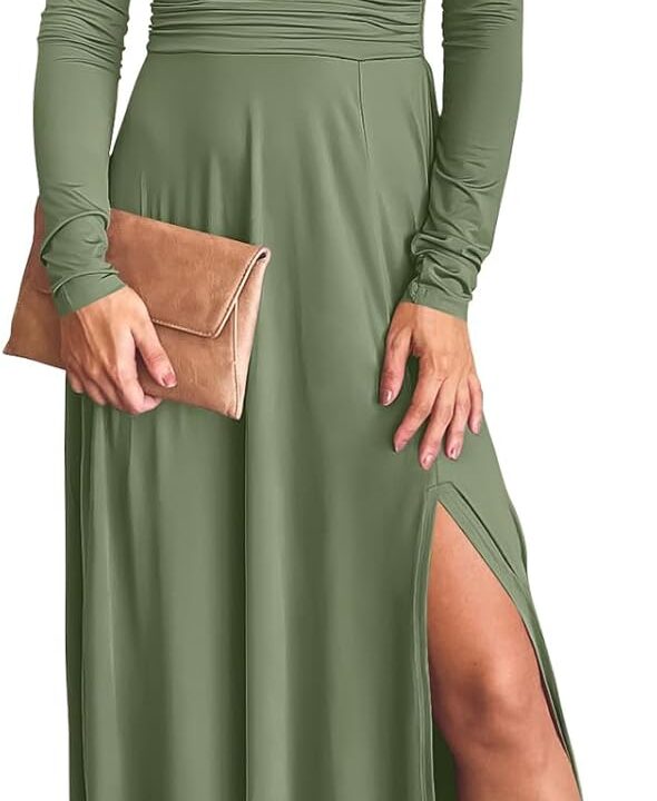 ANRABESS Women Summer Deep V Neck Short Sleeve Dresses Slit Elegant Wedding Guest Formal Cocktail Evening Maxi Long Dress