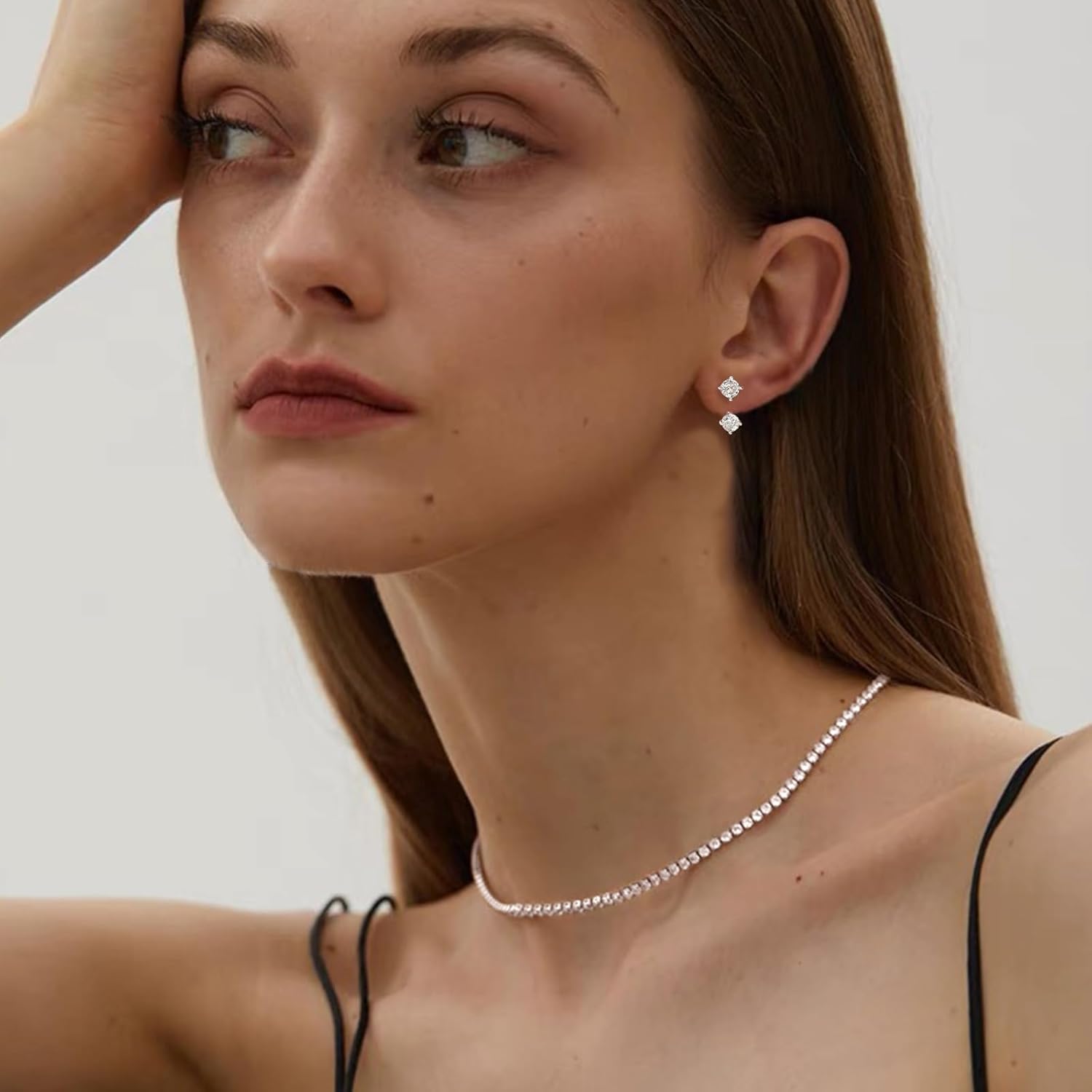 Luxval Tennis Necklace Set for Women Tennis Bracelets Diamond Earrings Sterling Silver Necklace Wedding Jewelry for Bride Silver Jewelry Sets for Women Gift