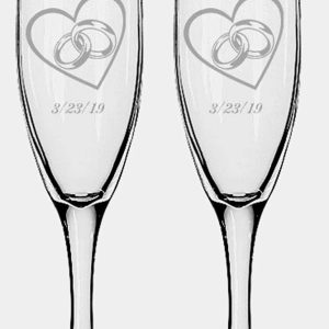 GIFTS INFINITY Engraved Double Heart Champagne Flutes Set of 2 Personalized Elegant Toasting Glasses for Weddings, Anniversaries, Romantic Celebrations, Valentines Day, and Special Moments(Fl-12)
