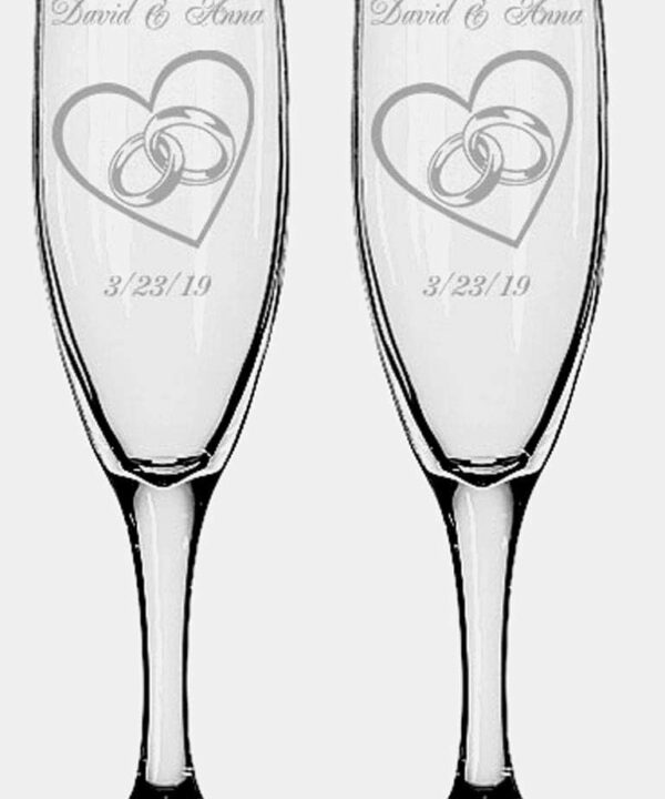 GIFTS INFINITY Engraved Double Heart Champagne Flutes Set of 2  Personalized Elegant Toasting Glasses for Weddings, Anniversaries, Romantic Celebrations, Valentines Day, and Special Moments(Fl-12)