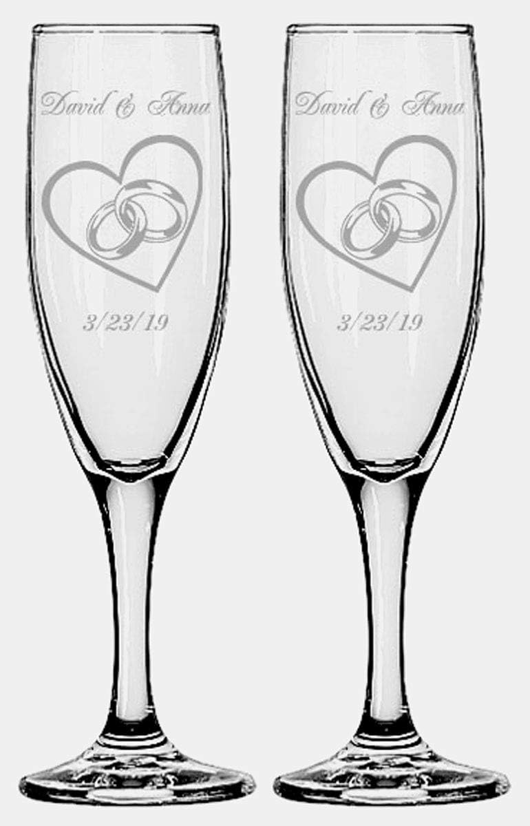 GIFTS INFINITY Engraved Double Heart Champagne Flutes Set of 2 Personalized Elegant Toasting Glasses for Weddings, Anniversaries, Romantic Celebrations, Valentines Day, and Special Moments(Fl-12)