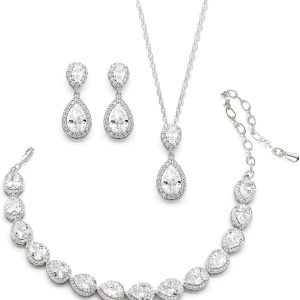 UDYLGOON Elegant Bridal Jewelry Set for Bride Bridesmaid Wedding Prom Teardrop Necklace Earrings Bracelet Set