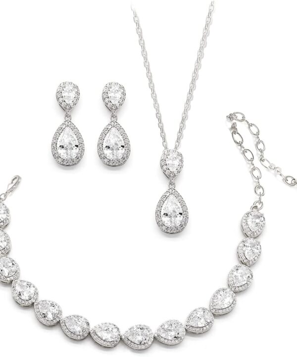 UDYLGOON Elegant Bridal Jewelry Set for Bride Bridesmaid Wedding Prom Teardrop Necklace Earrings Bracelet Set