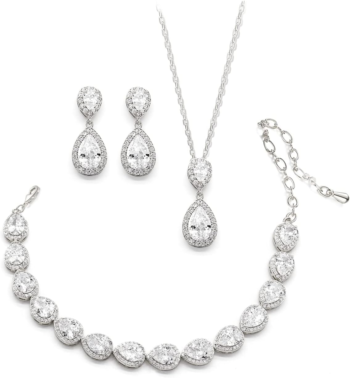 UDYLGOON Elegant Bridal Jewelry Set for Bride Bridesmaid Wedding Prom Teardrop Necklace Earrings Bracelet Set