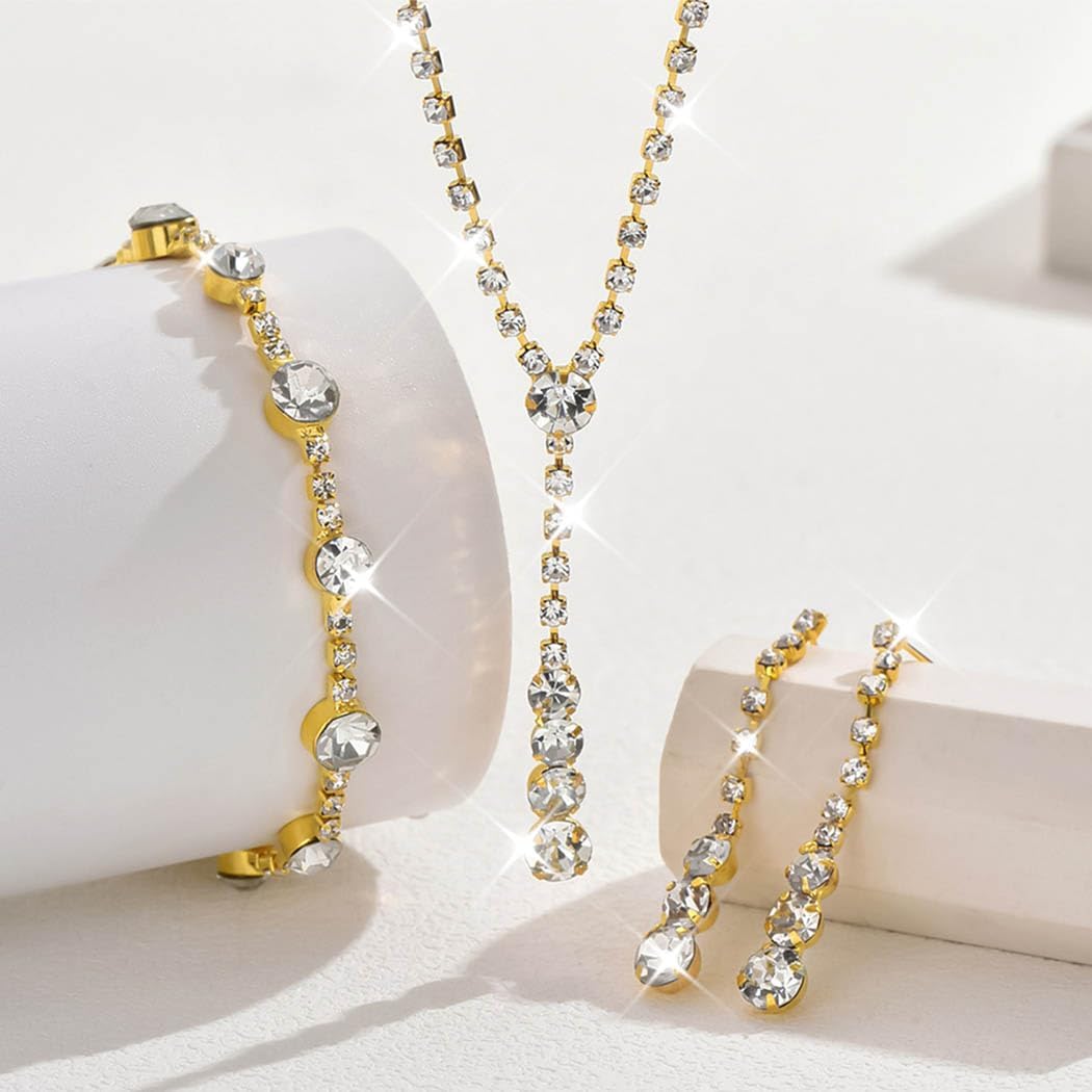 Unicra Bride Silver Bridal Necklace Earrings Set Crystal Wedding Jewelry Set Rhinestone Choker Necklace for Women and Brides